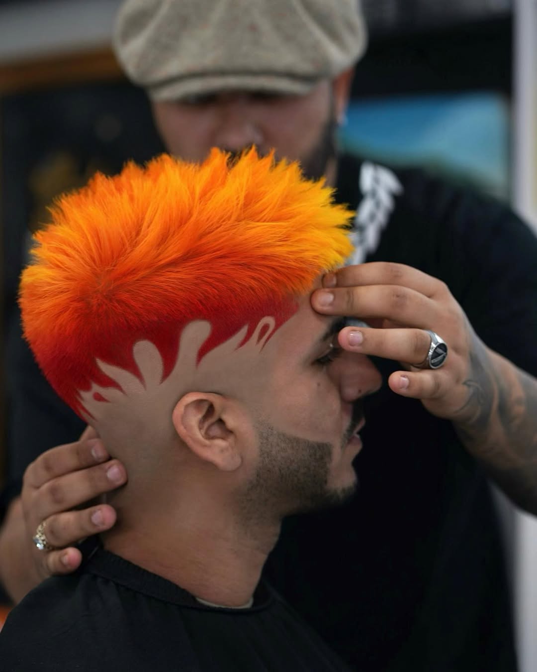 Artistic Orange Flame Mohawk Design by Dario Guerra